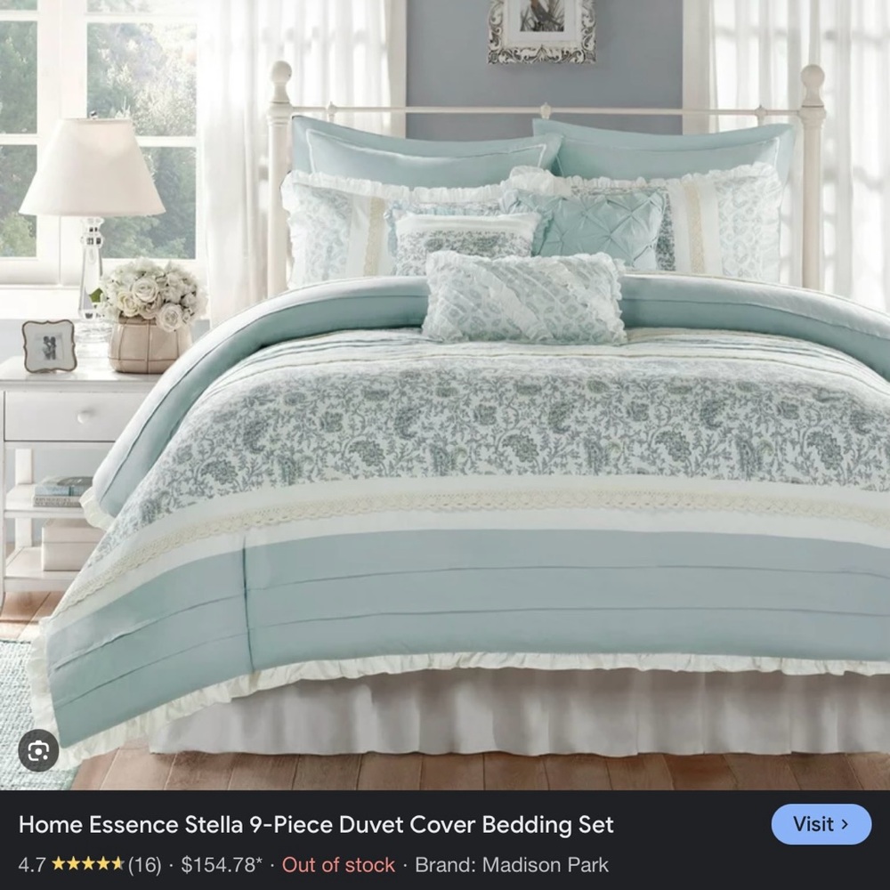 Madison Park-Stella-duvet cover-color block mint paisley print/bonus sha… - Picture 14 of 15